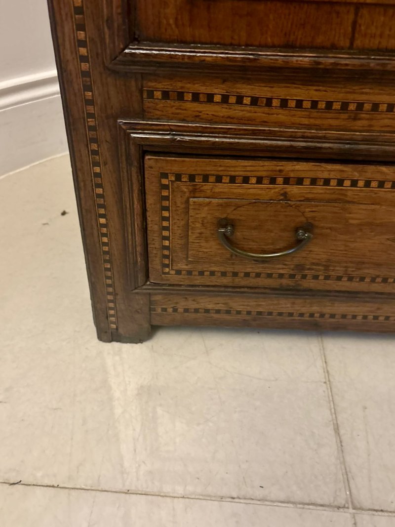 Exceptional Quality 17th Century Antique Oak Mule Chest with Marquetry Inlay